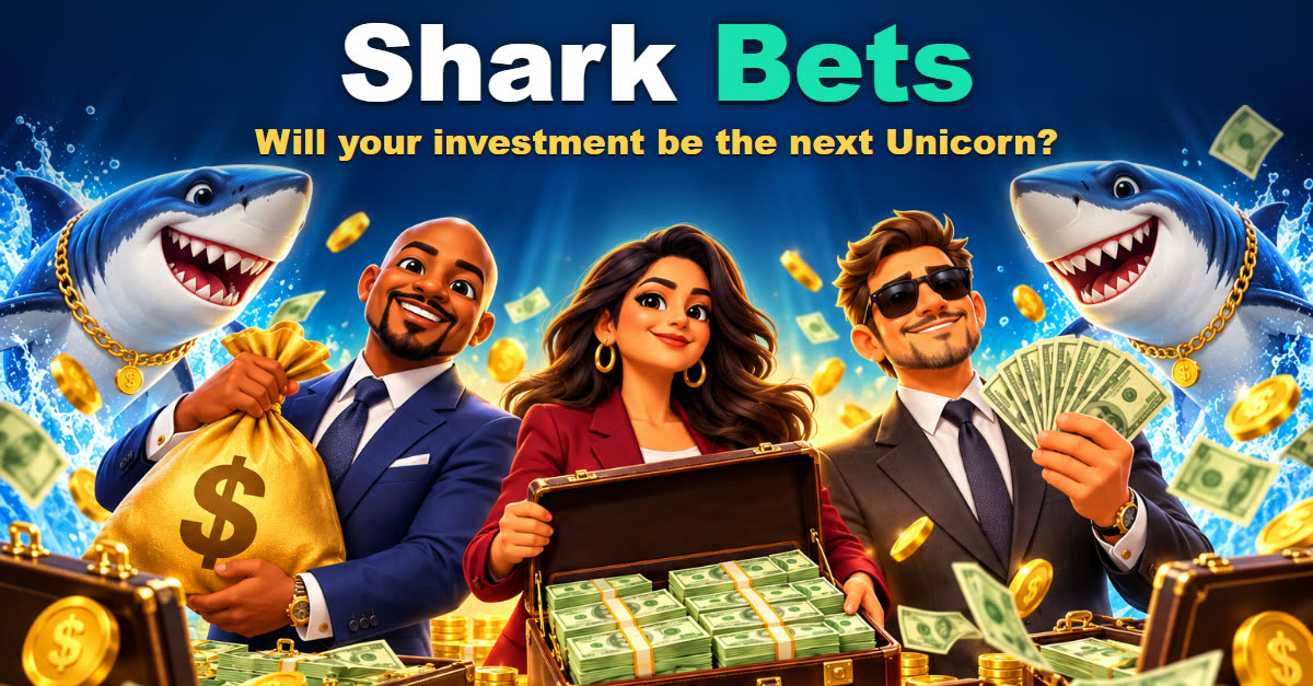 Shark Bets: three investors and two sharks with cash